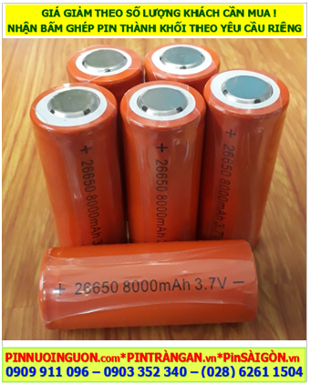 26650-8000mAh, Pin sạc 3.7v Li-ion 26650-8000mAh /SD cho Đèn Pin, Quạt, Thiết bị điện năng thấp